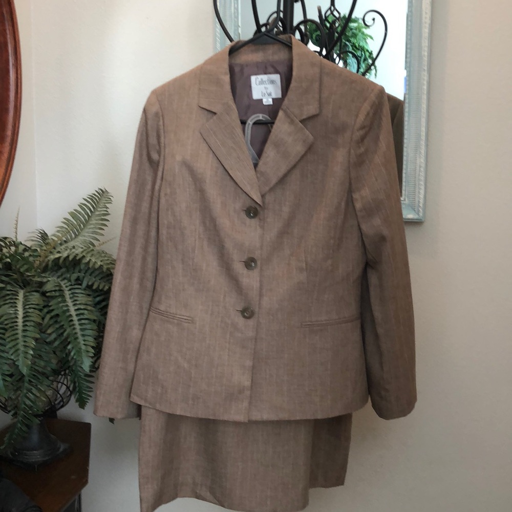 Taupe Pinstriped Ladies Skirt Suit